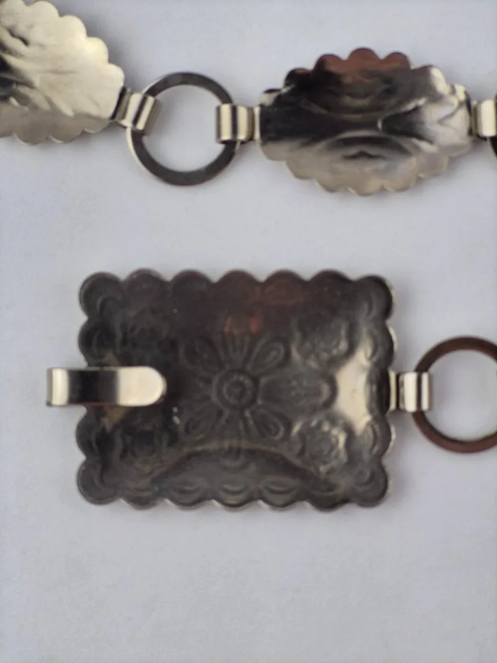 Silver Tone Concho Link Boho Belt Oval Medallions Rectangular Buckle Lightweight